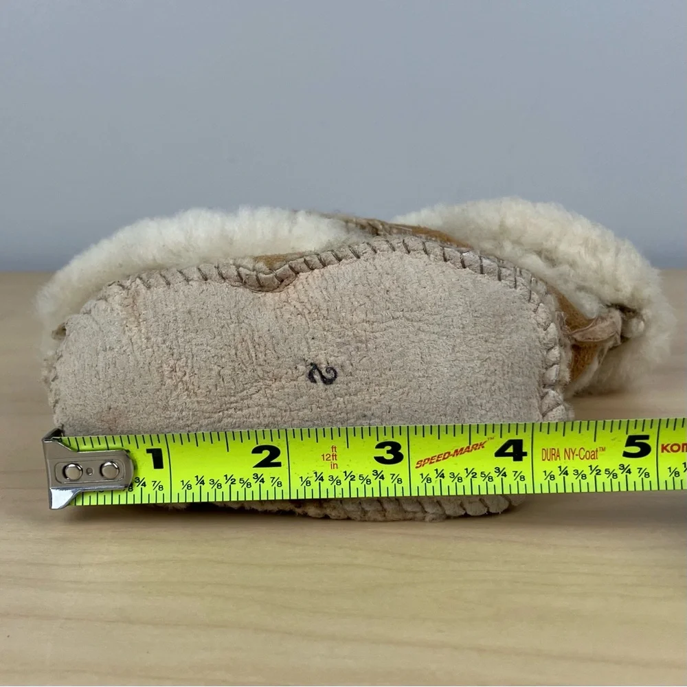 Vintage Baby Size 2-3 Brown Suede Shearling Lined Slipper Booties Unbranded